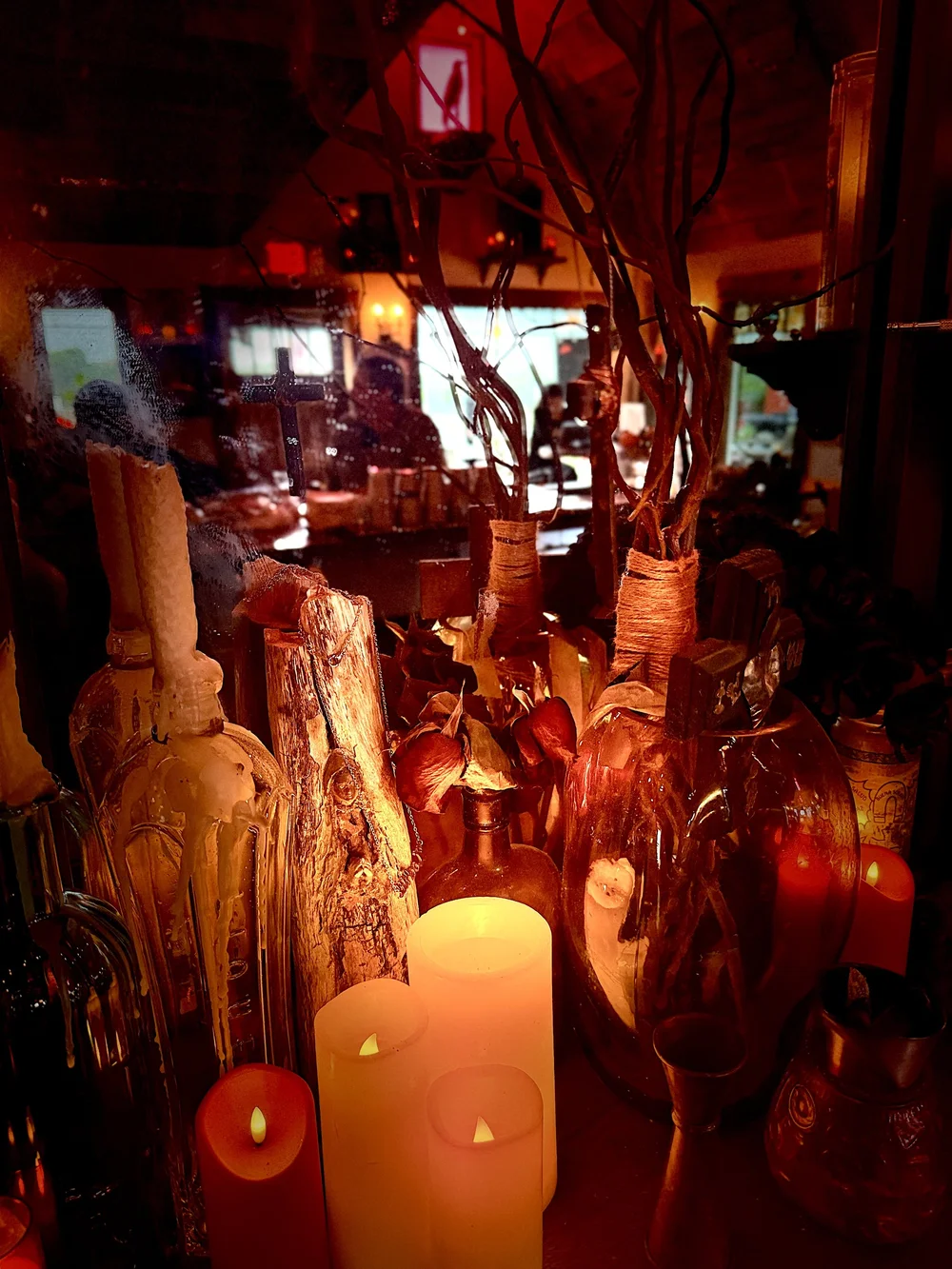 Warm candlelight and eclectic details inside Fortune Teller